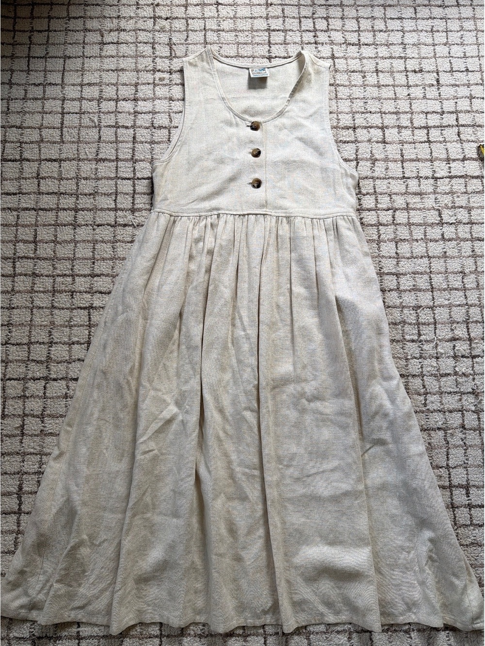 Vintage Travel Smith Linen Blend Tan Pleated Midi academia coastal boho cottage